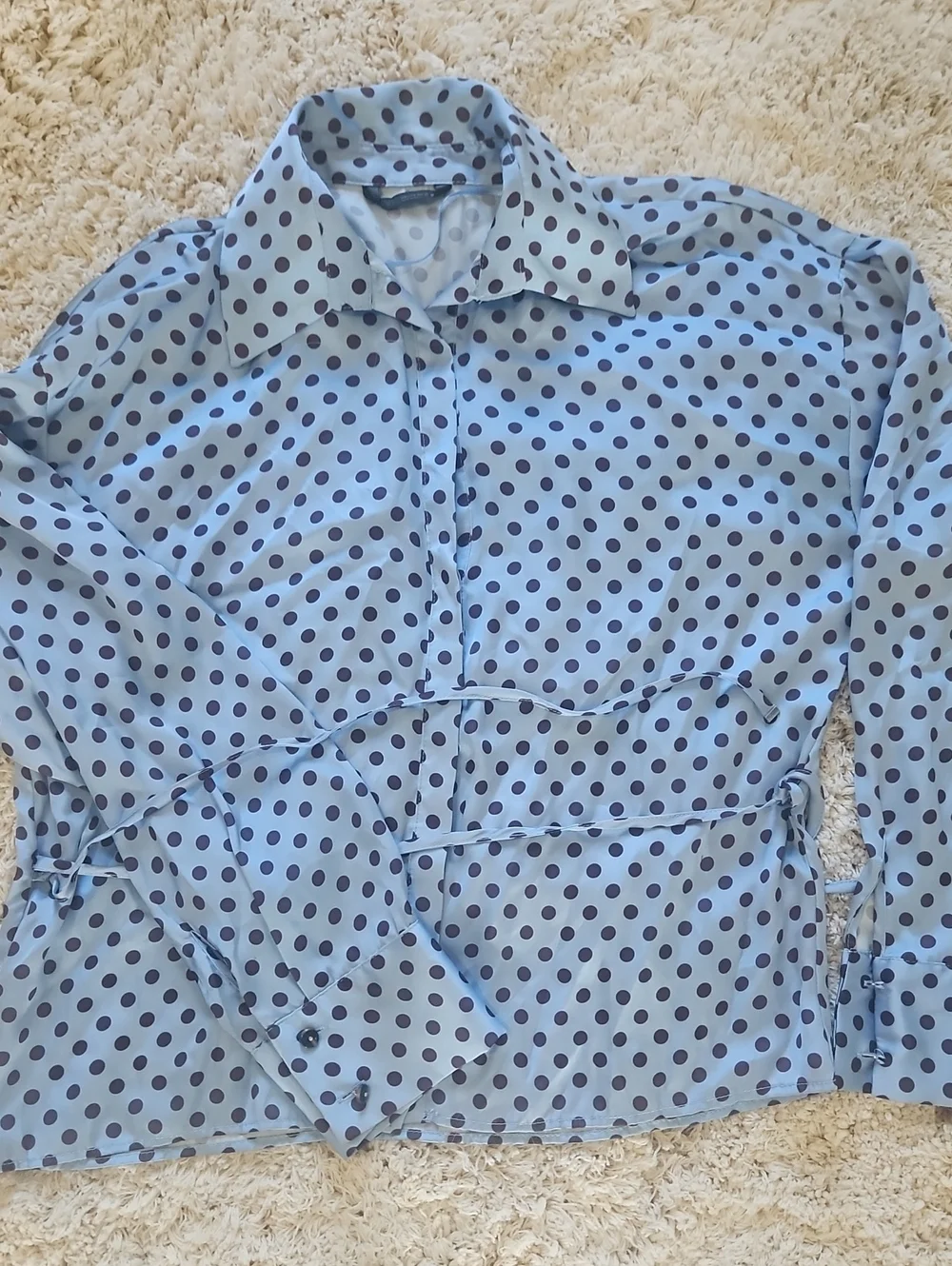 Zara Light Blue Shirt Jacket with Navy Polka Dots